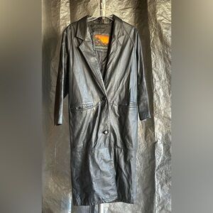 Elegant Black Leather Trench Coat
